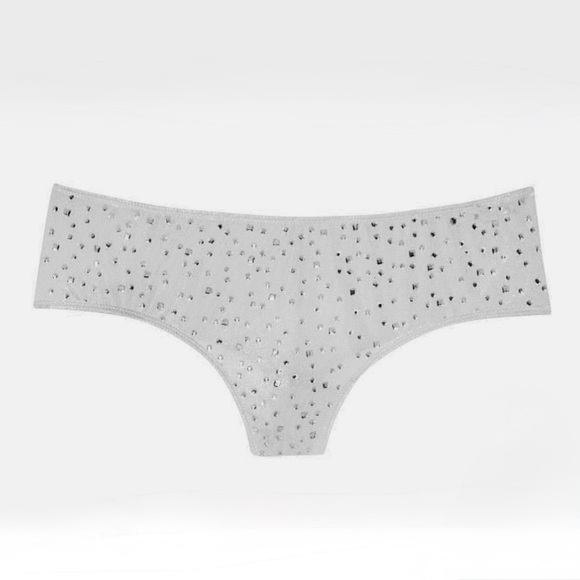 NWT VS side wide thong Swarovski crystals panties smooth soft silver victoria’s - Picture 3 of 11
